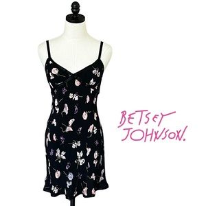 vintage Betsey Johnson black floral slip dress